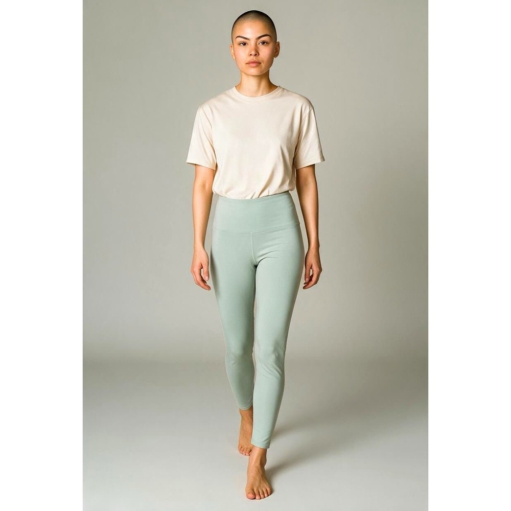 Fabletics PowerHold High Rise Ankle Leggings Solid Green Logo Women's S